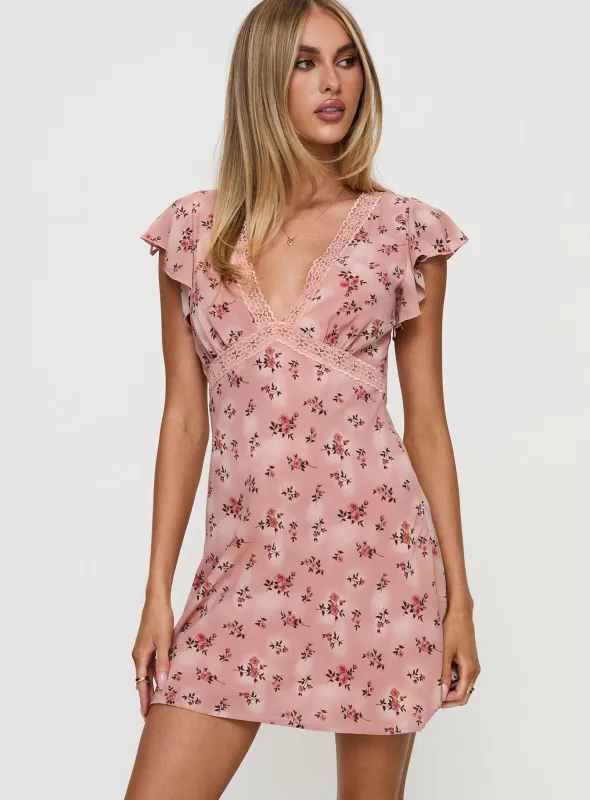 Aurianna Mini Dress Pink Floral sold by Princess Polly