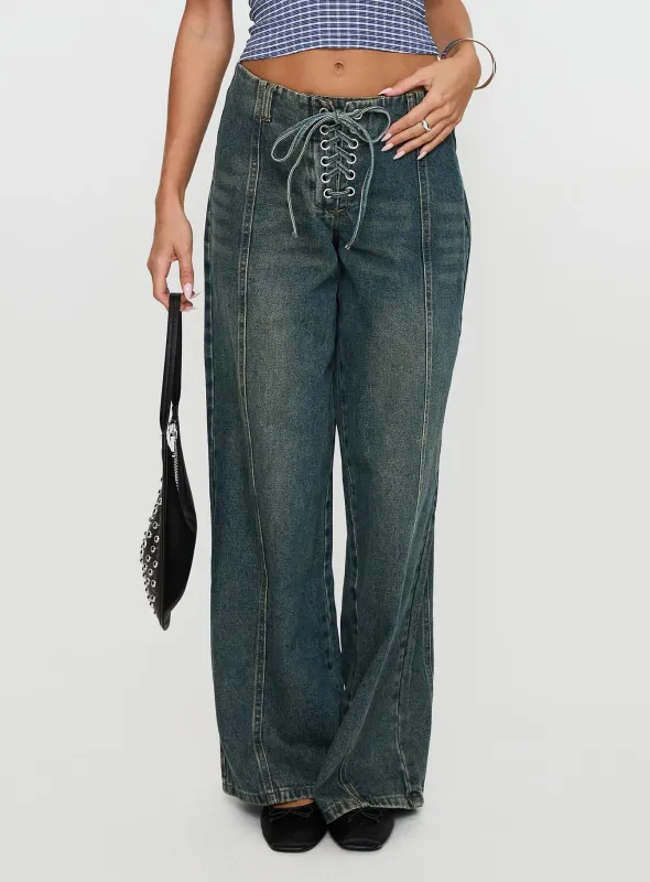 San Mateo Tie Up Jeans Vintage Wash sold by Princess Polly