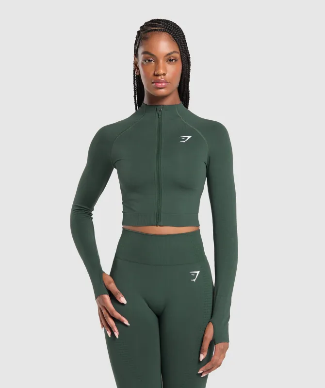 Gymshark Vital Seamless Midi Zip Up Jacket - Woodland Green Marl sold by Gymshark