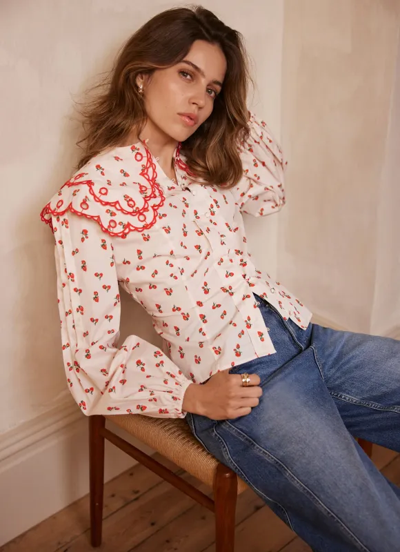 Strawberry Print Statement Collar Blouse sold by Mint Velvet
