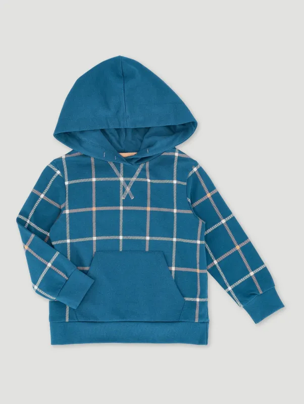 Pre-Boys Check Hoody - Blue/Tan sold by Edgars