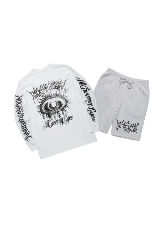 Mirelys White/Grey Long Sleeve T-Shirt Short Set sold by Rockstar Original