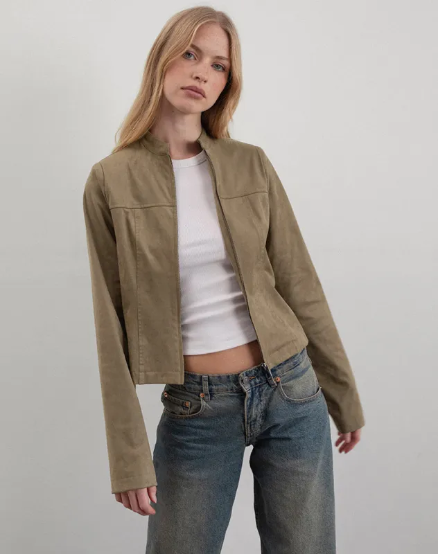 Mandy Jacket in Faux Suede Walnut sold by Motel Rocks