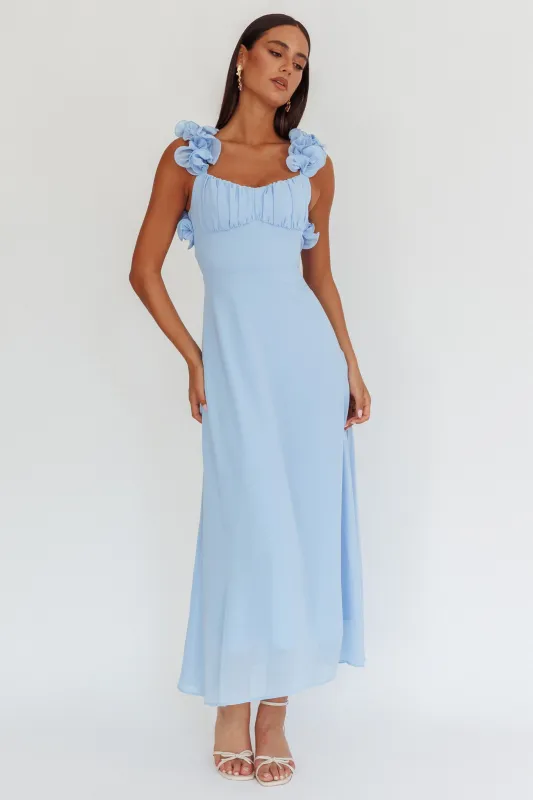 Eloquent Lace-Up Back Maxi Dress Blue sold by Selfie Leslie
