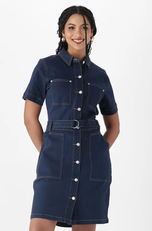 TAMARA DENIM DRESS _ 151345 _ Dark Wash sold by Dunns