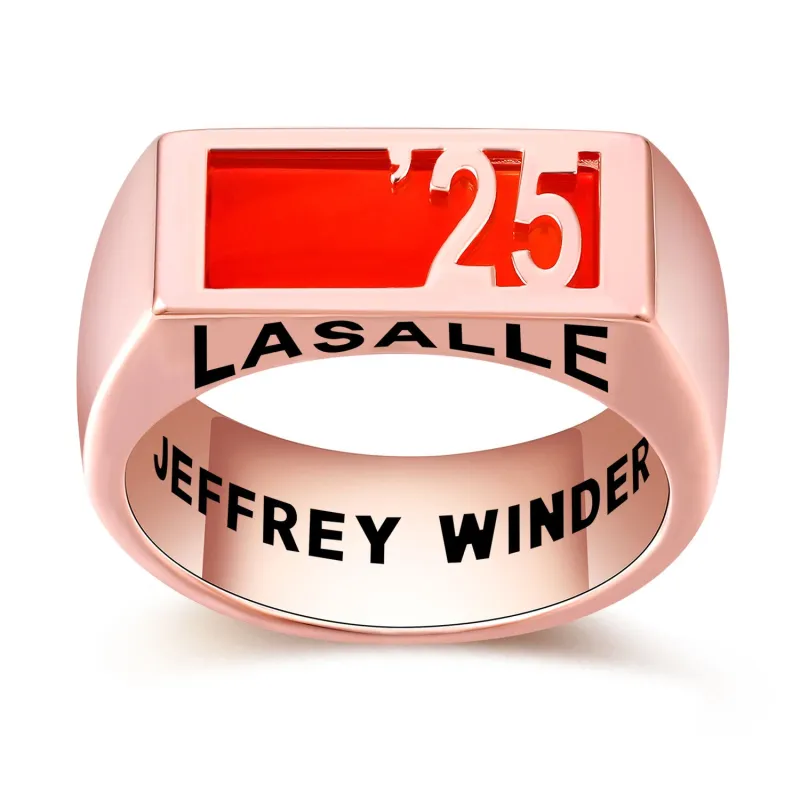 Men's Rose Gold Celebrium Contemporary Graduation Year Signet Class Ring sold by Limoges Jewelry