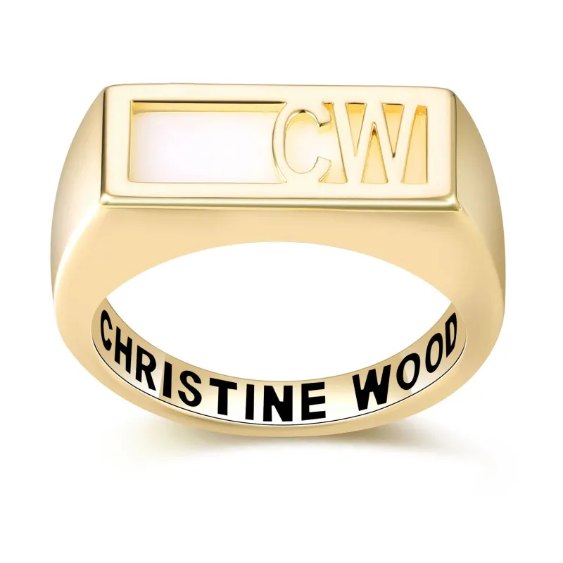 Women's Yellow Celebrium Modern Monogram Signet Opaque Stone Ring sold by Limoges Jewelry