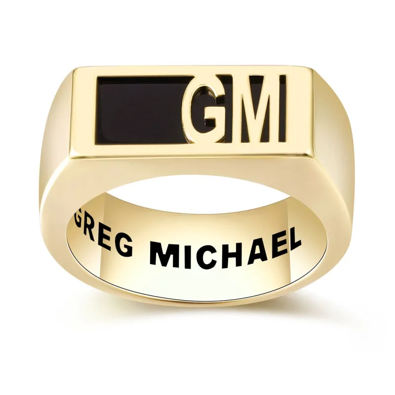 Men's Gold over Sterling Modern Monogram Signet Opaque Stone Ring sold by Limoges Jewelry