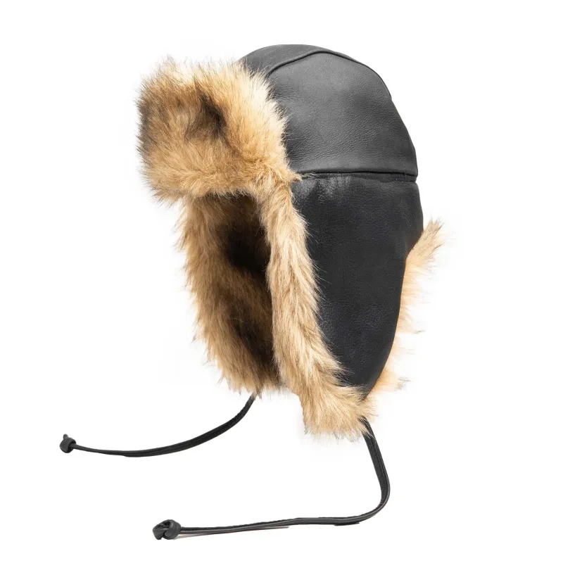 Web Exclusive-Vintage Leather Aviator with Faux Coyote Trim sold by Crown Cap