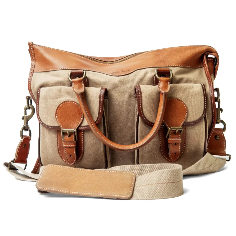 Italian Leather Waxed Cotton Canvas Briefcase sold by Crown Cap
