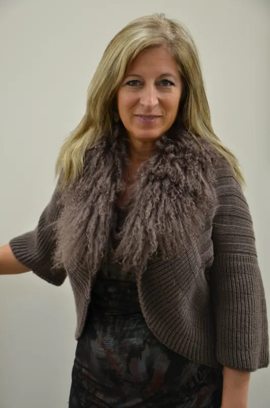 Knitted Shawl with Mongolian Lamb Collar sold by Crown Cap