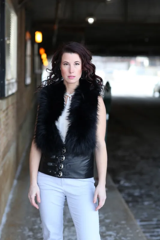 Raccoon and Lambskin Leather Vest sold by Crown Cap