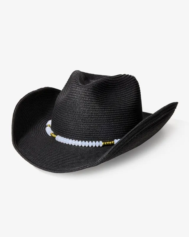 Western Beaded Trim Hat Black sold by Boston Proper