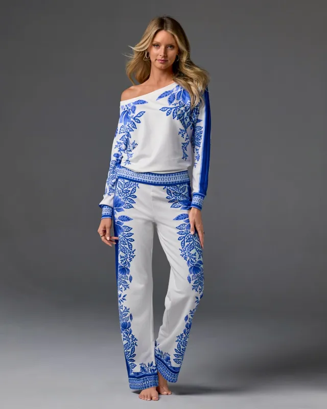 Printed Slouchy Lounge Set Blue/White sold by Boston Proper