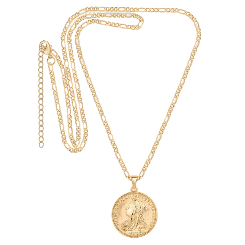 Vintage Coin X Figaro Chain Necklace sold by Adina Eden's