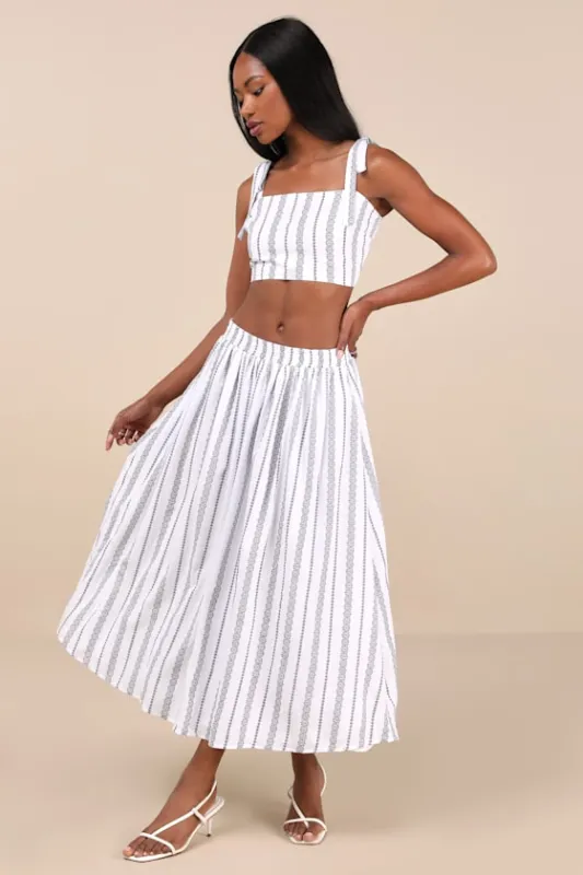 Cheerful Season Ivory Striped Two-Piece Midi Dress With Pockets sold by Lulus