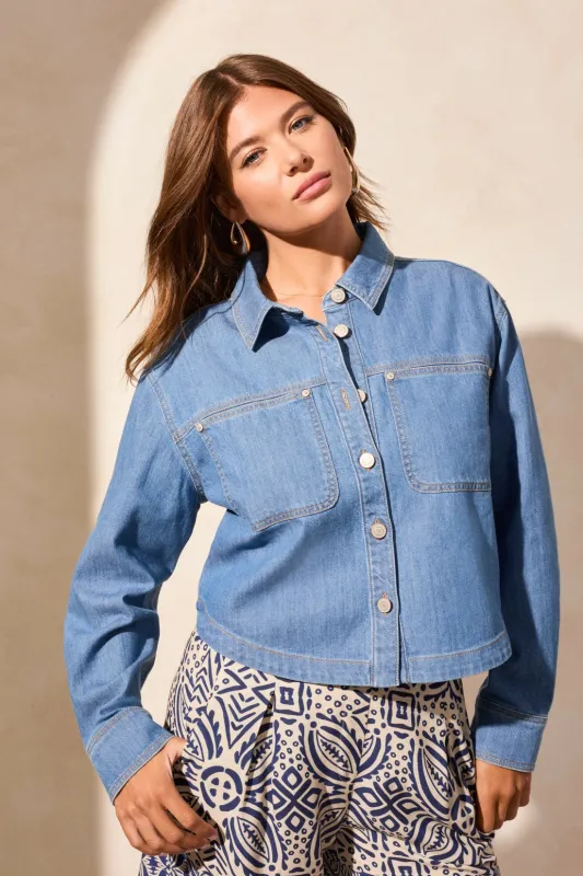 Light Denim Button Front Shirt-Coastline sold by Tribal