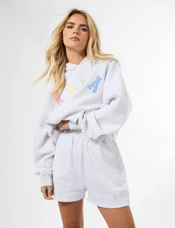 Kaiia Rainbow Logo Sweat Shorts Light Grey Marl sold by Public Desire