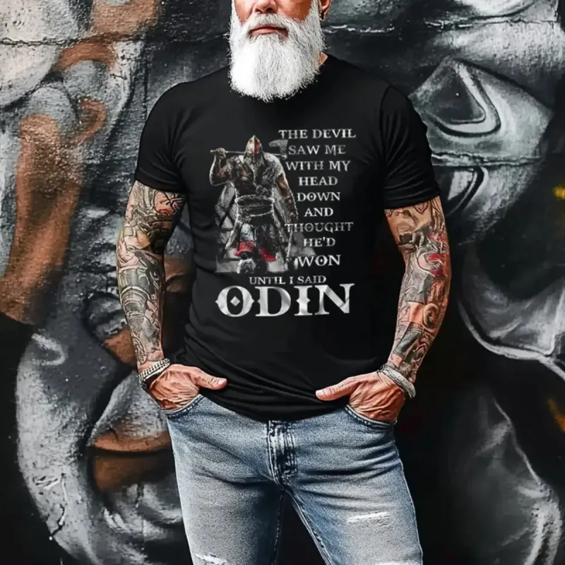 Viking The Devil Saw Me With My Head Down Printed Men's T-shirt sold by Polyalien