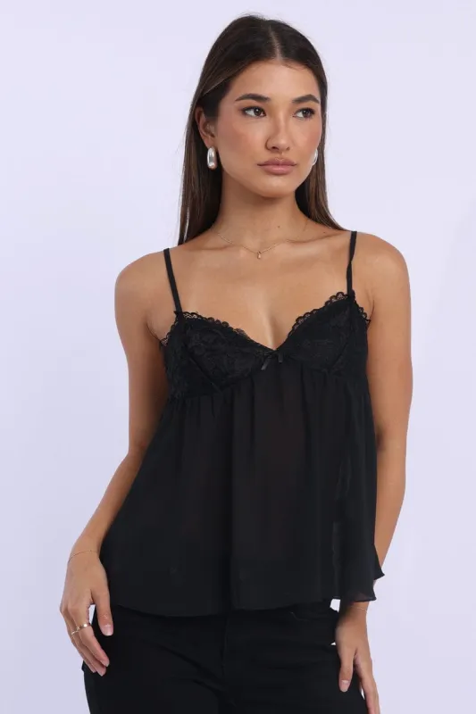 Black Lace Cami Sleeveless Sweetheart sold by Ally Fashion