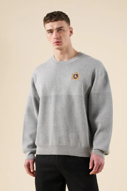 CREST PANEL KNIT SWEATER - HEATHER GREY sold by Bound