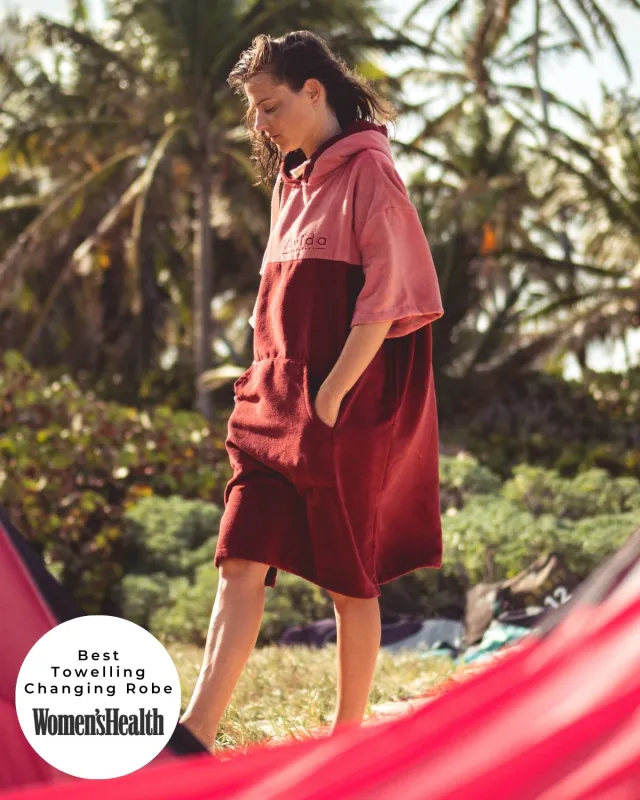 Original Poncho Towel Changing Robe - Blossom Pink / Rhubarb Red sold by Vivida Lifestyle