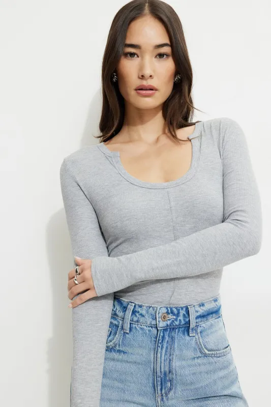 Ribbed U Neck Long Sleeve T Shirt sold by Dynamite