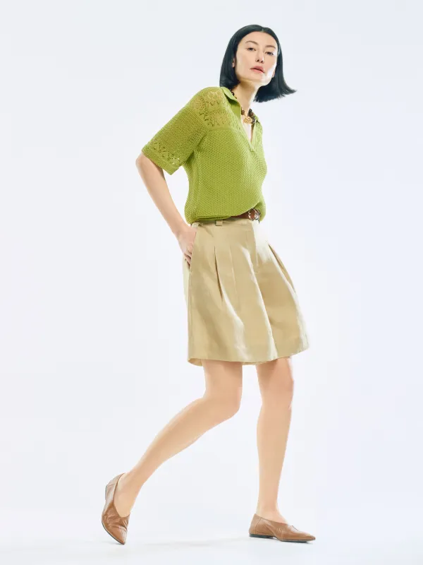 Linen Pleated Bermuda Short | Sand sold by Jigsaw