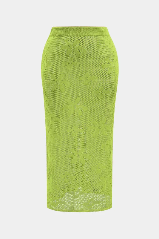 Plus størrelse blomster mønster strik skåret ud nederdel sold by Micas
