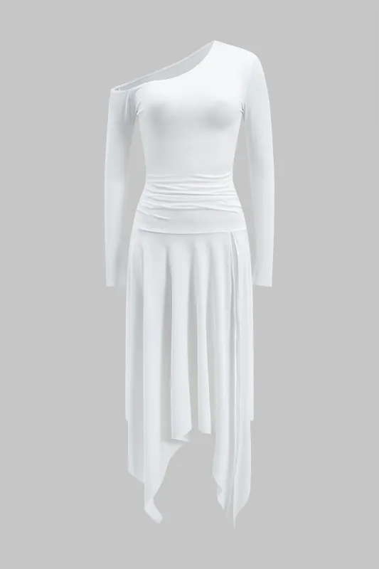 Ruched en skulder langærmet midi kjole sold by Micas