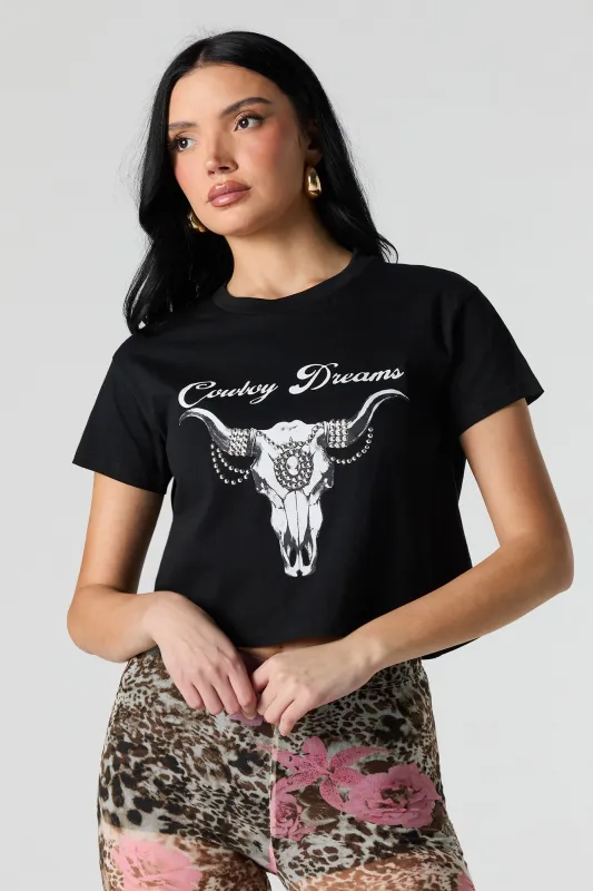 Cowboy Dreams Rhinestone Graphic Cropped T-Shirt sold by Urban Planet