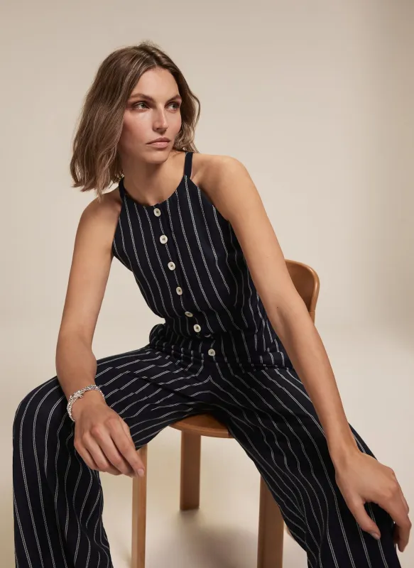 Navy Striped Linen Halter Top sold by Mint Velvet