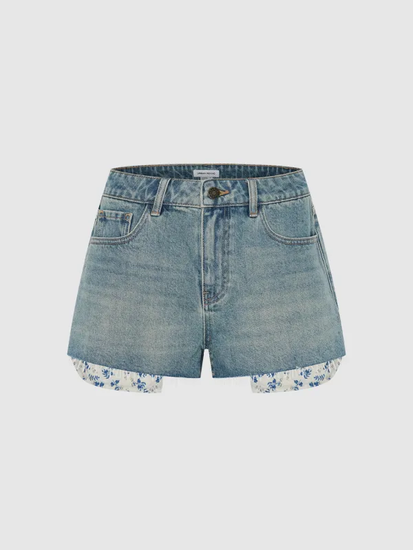 Floral Edge Denim Shorts sold by Urban Revivo
