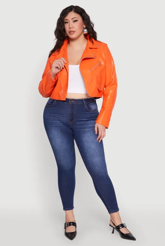 Plus Size Daisy Faux Leather Cropped Moto Jacket sold by Rainbow