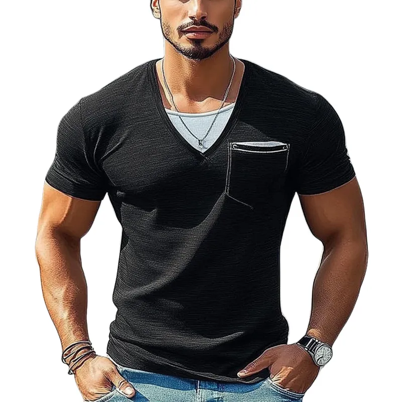 Men's Fake Two-Piece Ice Silk Wrinkled Short Sleeve T-Shirt 75397279U sold by Manly