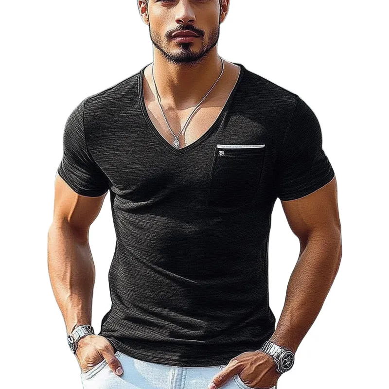 Men's Slim Fit Skin-friendly Ice Silk Wrinkled Short-sleeved T-shirt 95520443U sold by Manly