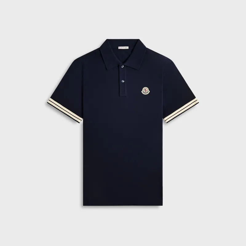 Moncler Short Sleeve Logo Cotton Pique Polo - Dark Blue sold by Kith
