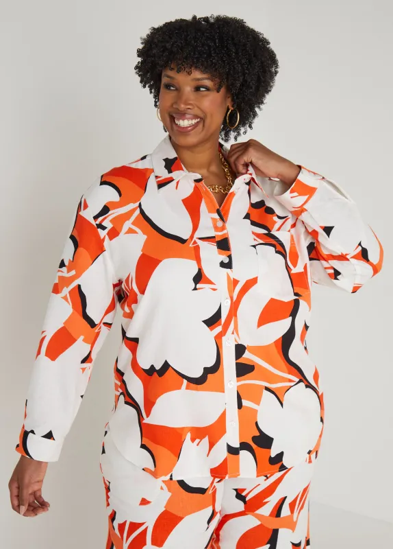 Floral Linen Blend Shirt sold by Ashley Stewart