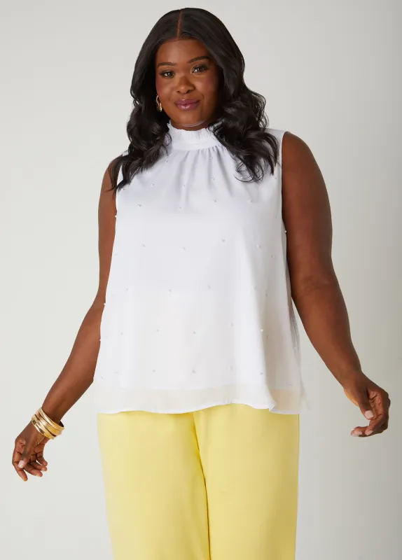 Faux Pearl Crepe Blouse sold by Ashley Stewart