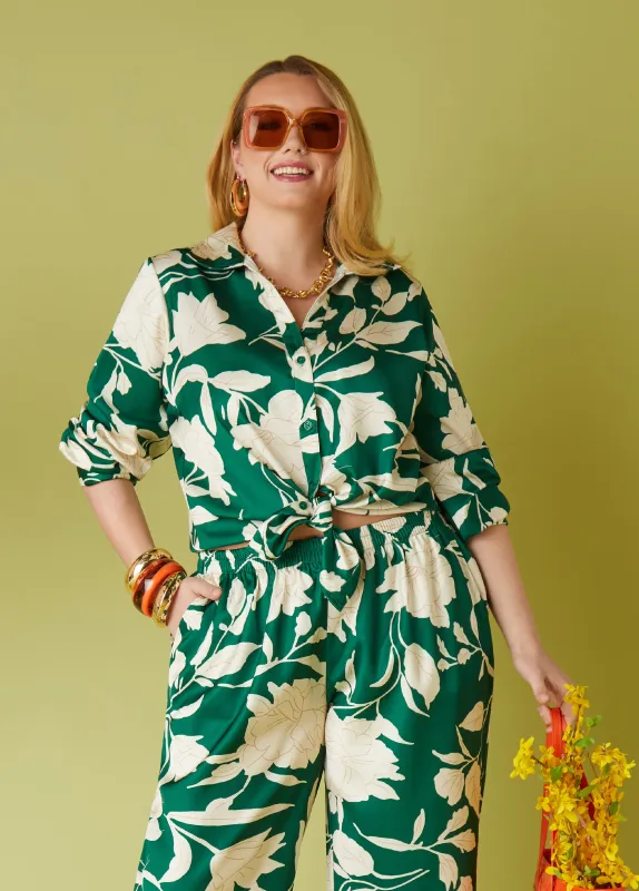 Floral Print Satin Shirt sold by Ashley Stewart