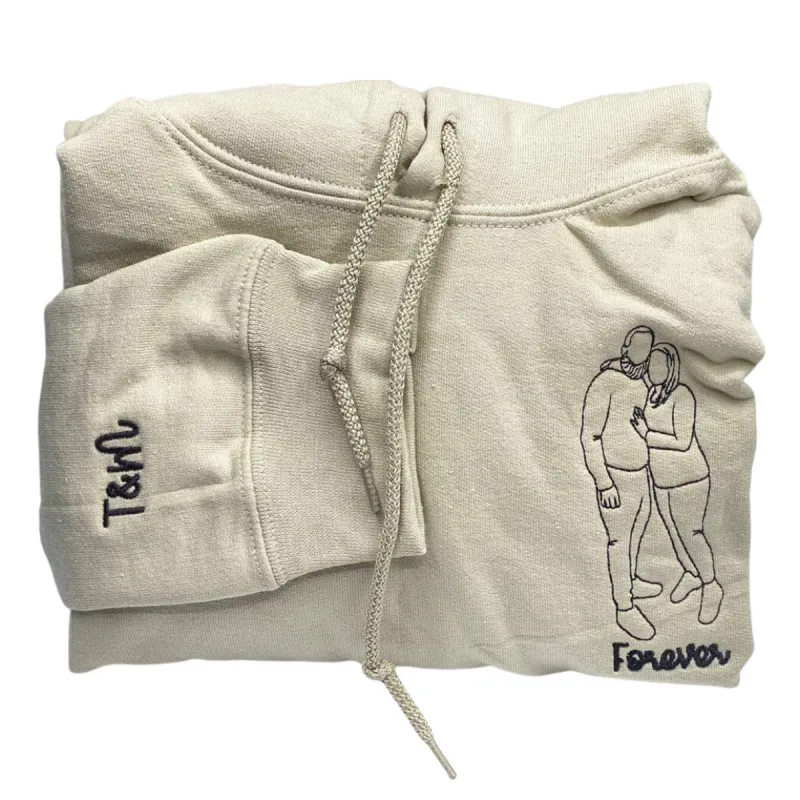 Custom Embroidered Photo Portrait Couple Hoodie or Sweatshirt, Personalized Gift for Him Her sold by Embroly