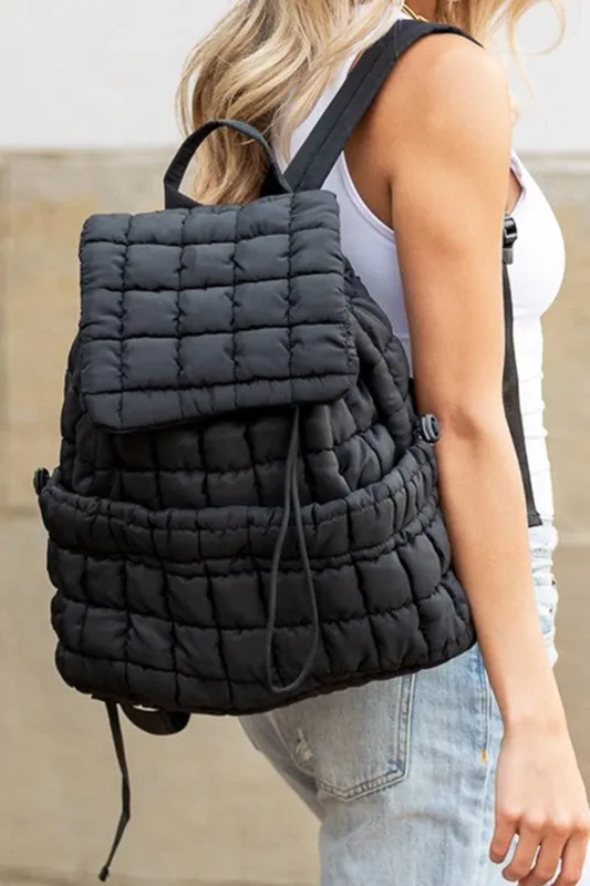 Black Solid Flapped Quilted Puffer Backpack sold by Beagle Boutique
