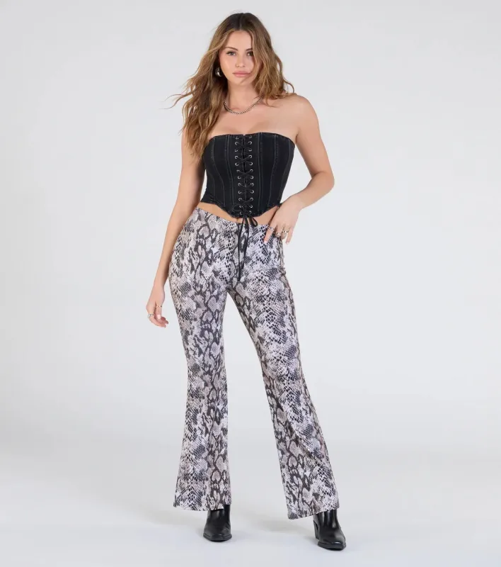 Slithering Impression Snake Print Sequin Flare Pants sold by Windsor