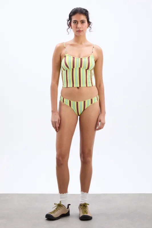 picot trim high bikini bottoms - tropical stripe sold by Damson Madder
