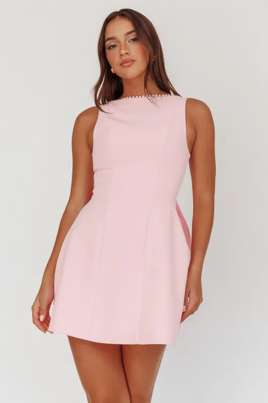 Opulent Pearl Trim Oversized Bow Mini Dress Pink sold by Selfie Leslie