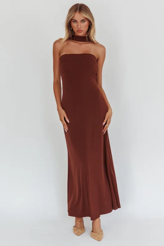 Damsel Reverse Halter Maxi Dress Chocolate sold by Selfie Leslie