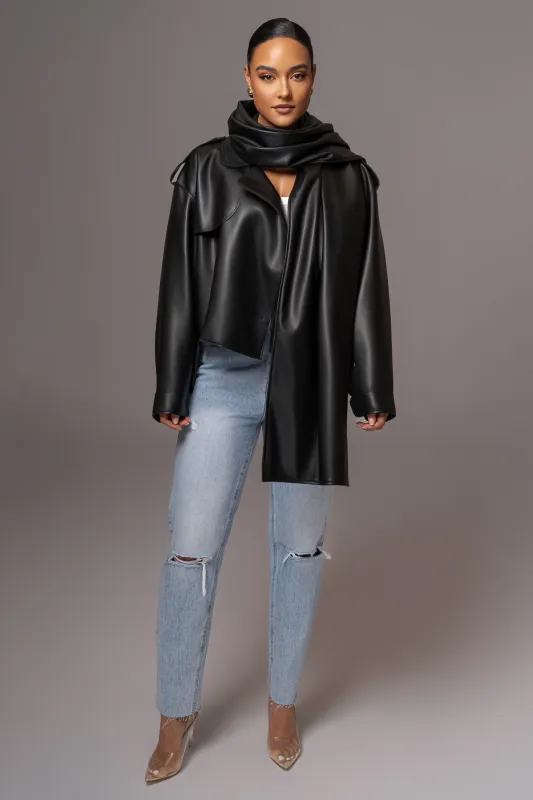 Black Fine Faux Leather Scarf sold by JLUXLABEL