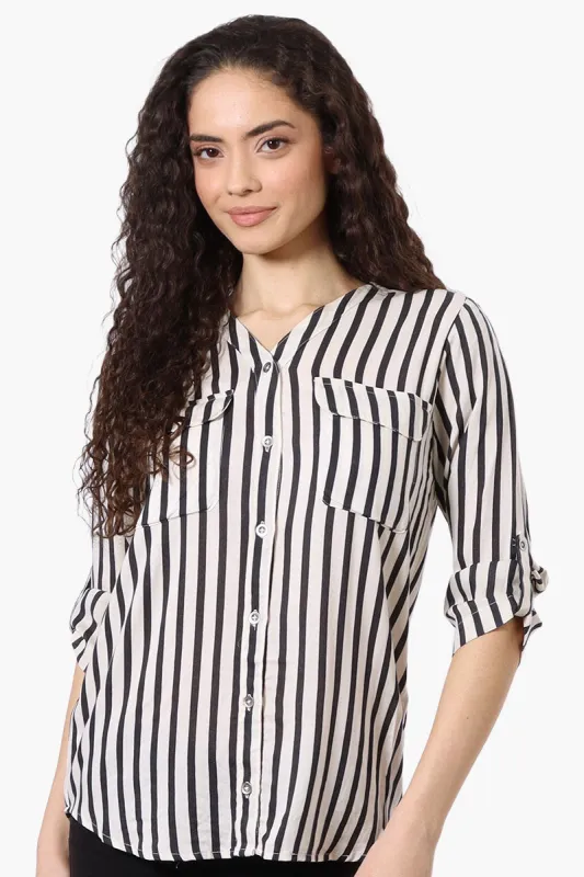 Beechers Brook Striped Roll Up Sleeve Blouse - White sold by Fairweather
