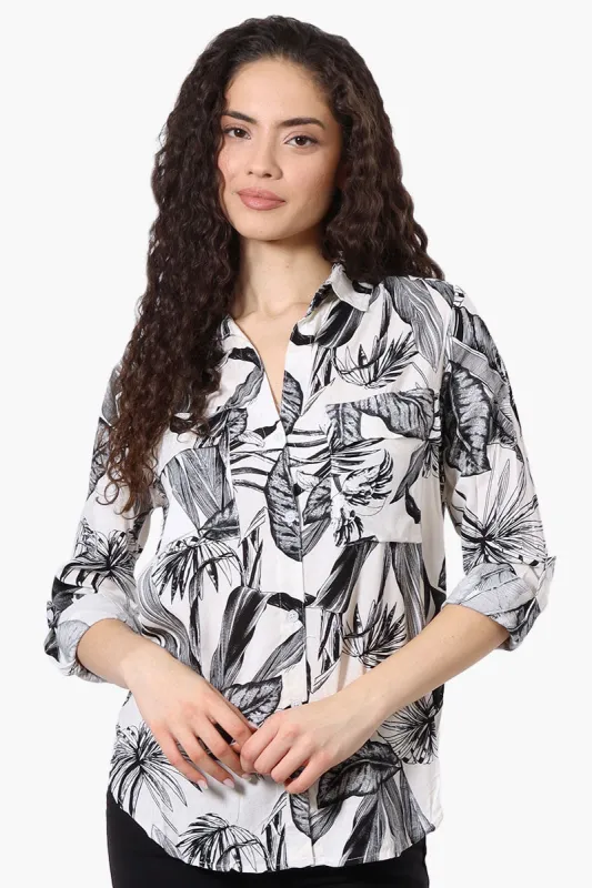 Beechers Brook Leaf Pattern Roll Up Sleeve Blouse - White sold by Fairweather
