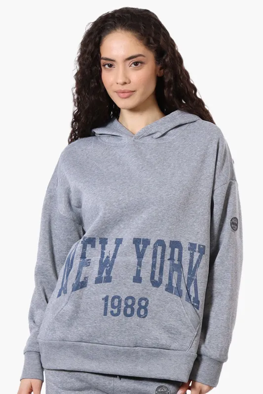 Fahrenheit Oversized New York Print Hoodie - Grey sold by Fairweather